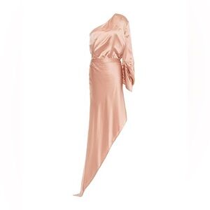 Michelle Mason 100% Silk Asymmetrical One Sleeve Dress in Mink
